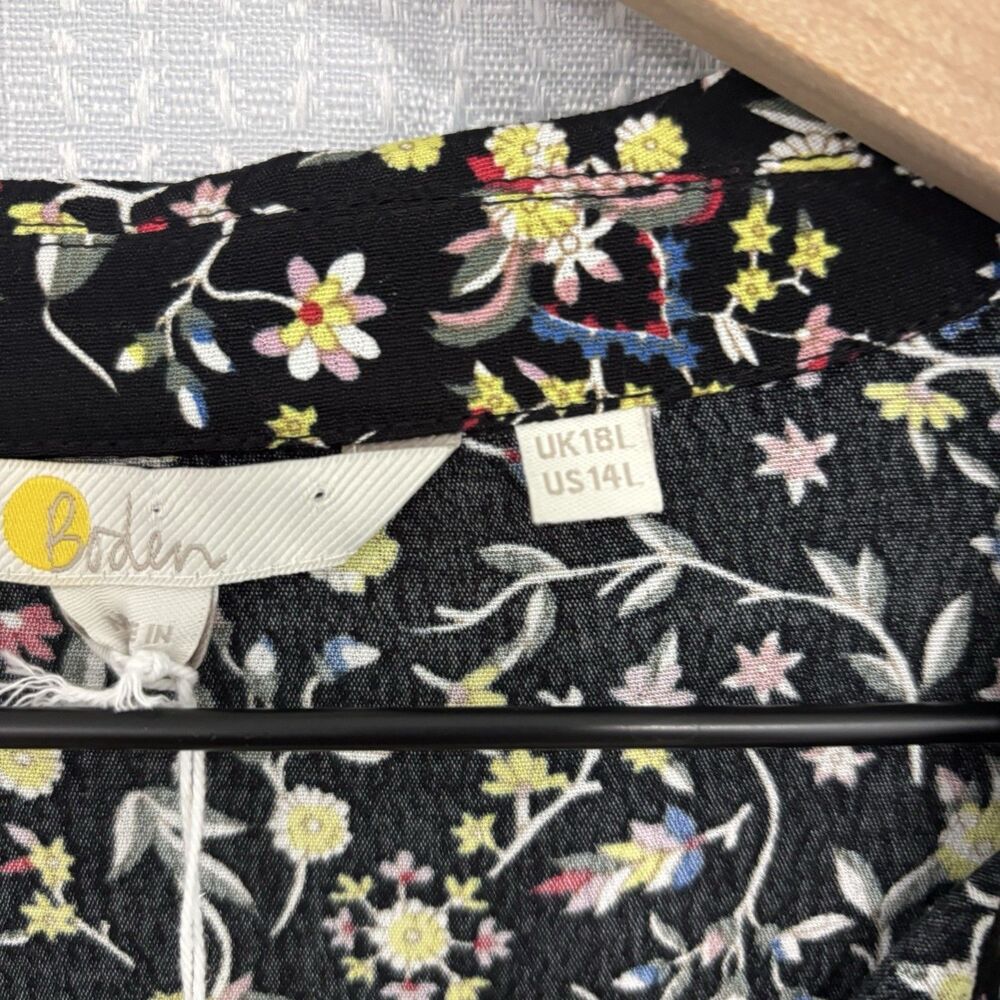 Boden Dress Womens Size 14 L Black Wildflower Paisley Floral Tie Neck Shirt NWT - Picture 5 of 9